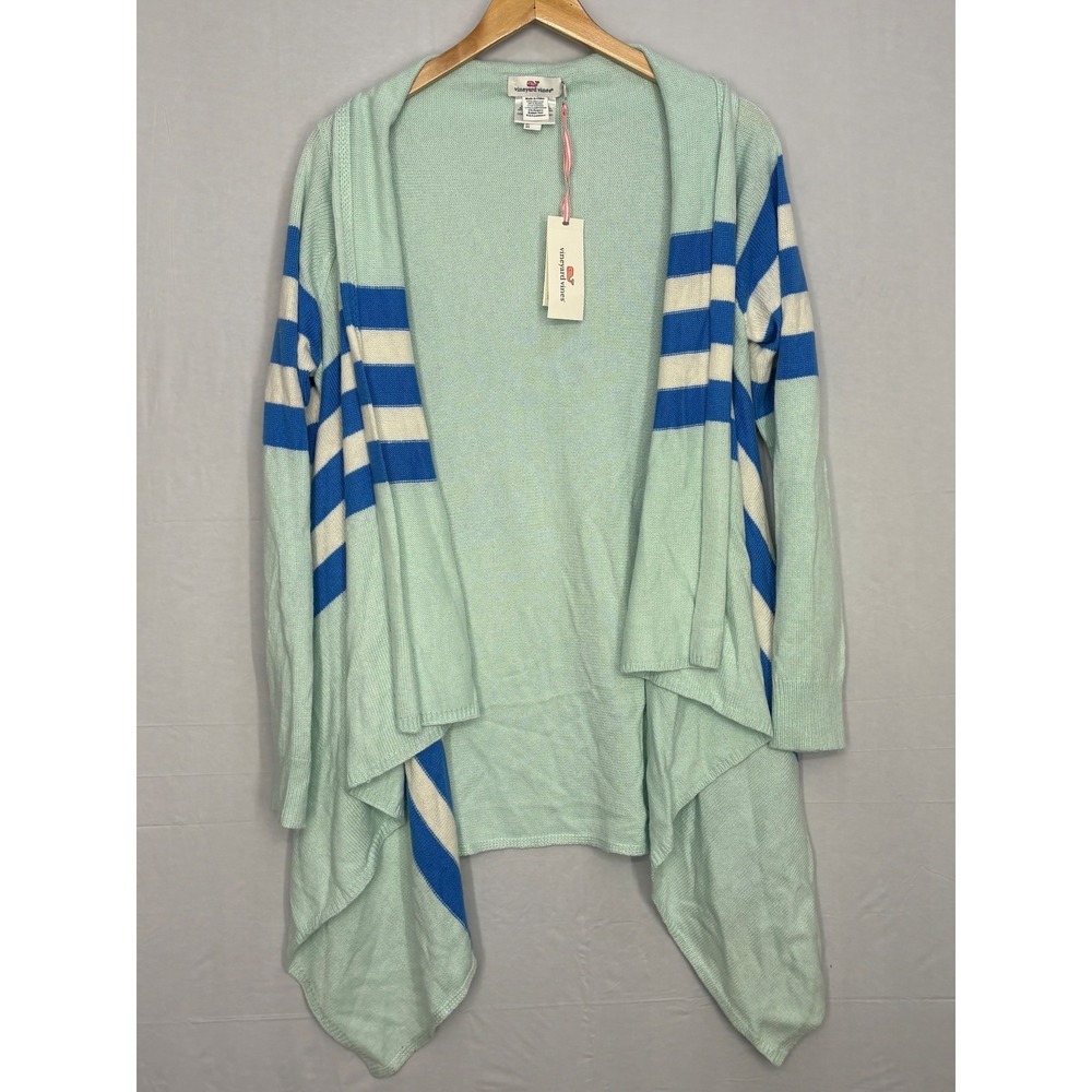 Vineyard Vines Waterfall Cardigan Women Aquamarine Blue Stripe Open-Front Medium
